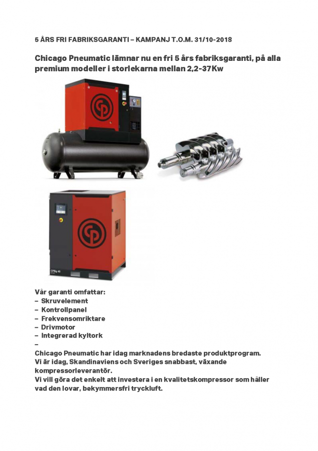 Bekymmersfri tryckluft från Chicago Pneumatic